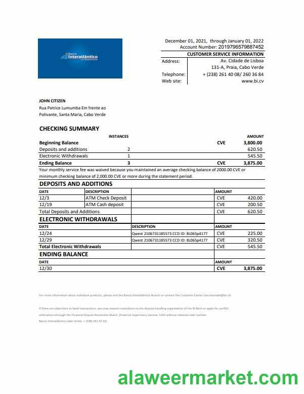 Cabo Verde Banco Inter-Atlântico bank statement Excel and PDF template (AutoSum)